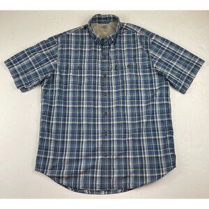 G.H. Bass Shirt Sleeve Button Up Shirt Men’s L Plaid Pockets Lightweight Blue
